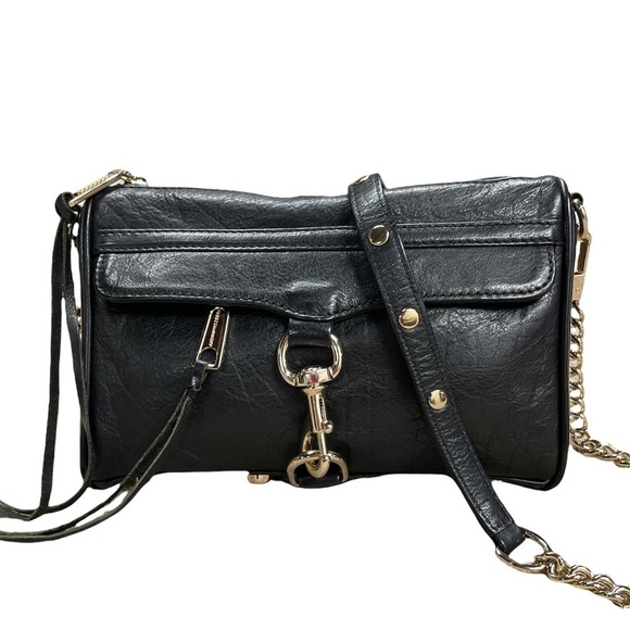 EUC Rebecca Minkoff Mini M.A.C. Crossbody Black Genuine Leather Gold Hardware - Picture 1 of 16